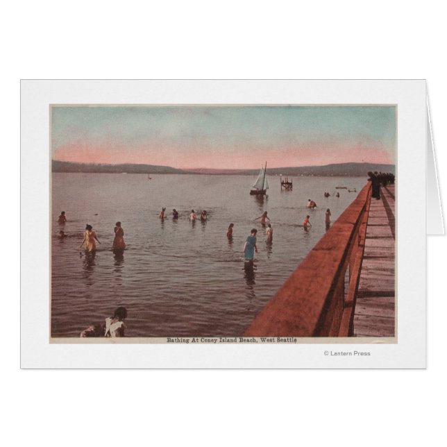 West Seattle, WA - Bathing at Coney Island Beach (Voorkant Horizontaal)
