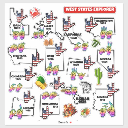 West States Explorer — Educatieve Sticker (Vel)