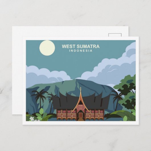 West Sumatra Indonesia travel place illustration Briefkaart (Voorkant / Achterkant)