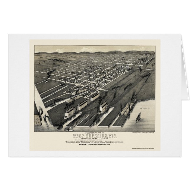 West Superior, WI Panoramic Map - 1887 (Voorkant Horizontaal)