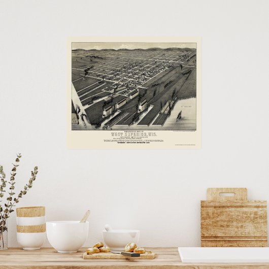 West Superior, WI Panoramic Map - 1887 Poster (Keuken)