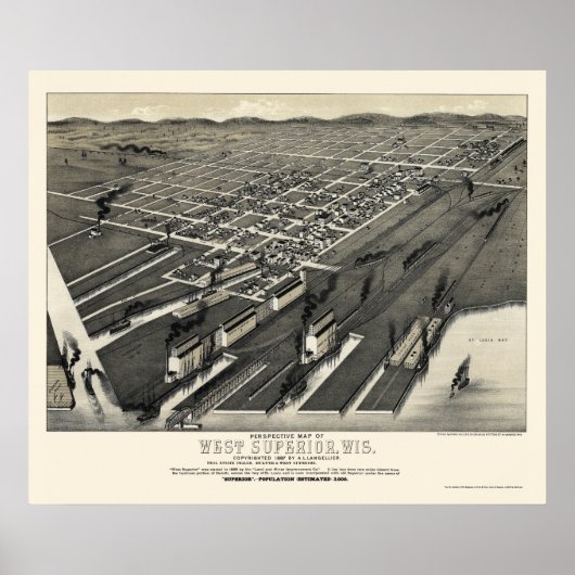 West Superior, WI Panoramic Map - 1887 Poster (Voorkant)