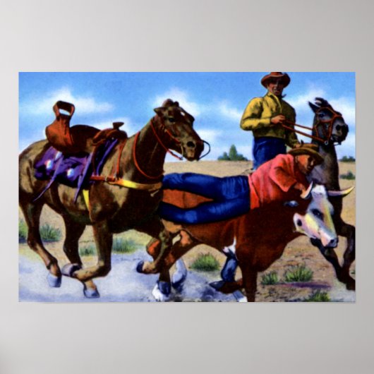 West Texas Bull Dogging Hereford Steer Poster (Voorkant)