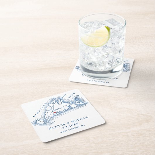 West Tisbury Kaart Blauw Huwelijksgunst Kartonnen Onderzetters (Insitu)