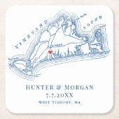 West Tisbury Kaart Blauw Huwelijksgunst Kartonnen Onderzetters (Voorkant)
