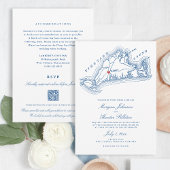 West Tisbury MA All-in-One Blue QR Code Wedding Kaart