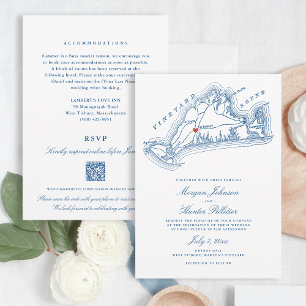 West Tisbury MA All-in-One Blue QR Code Wedding Kaart