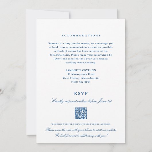West Tisbury MA All-in-One Blue QR Code Wedding Kaart (Achterkant)