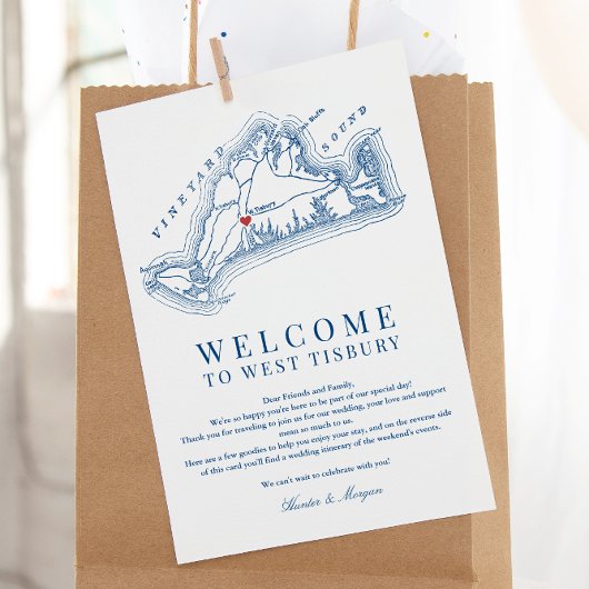 West Tisbury Wedding Welkomstroute Navy Blue Bedankkaart