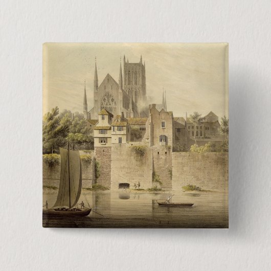 West Uitzicht van de kathedraal van Worcester, 179 Vierkante Button 5,1 Cm (Voorkant)