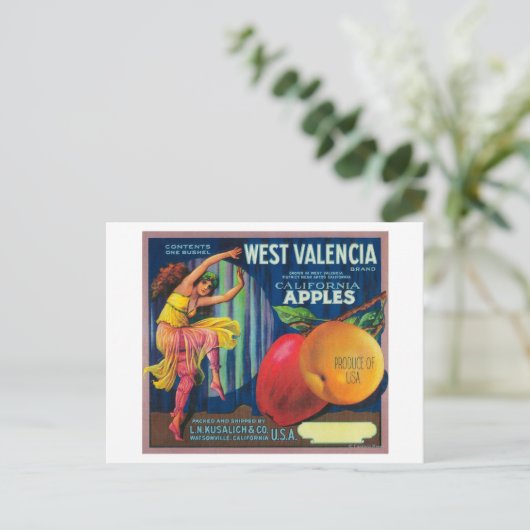 West Valencia Apple Crate LabelWatsonville, CA Briefkaart (Staand voorkant)
