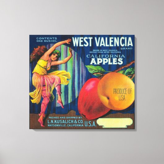 West Valencia Apple Crate LabelWatsonville, CA Canvas Afdruk (Voorkant)