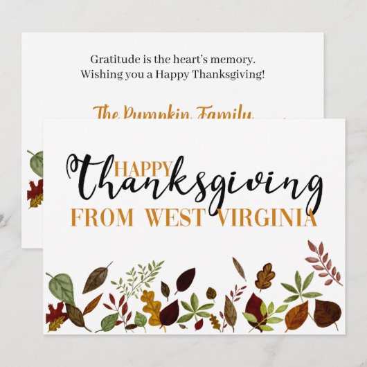 West Virgina Herfst Foliage Thanksgiving Card Feestdagenkaart (Voorkant / Achterkant)
