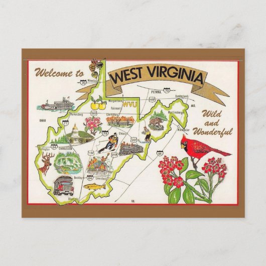 West Virginia Antieke Geïllustreerde Briefkaart (Voorkant)