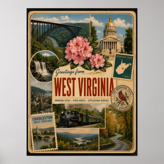 West Virginia Authentieke Vintage Stijl Poster (Voorkant)