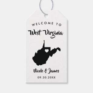 West Virginia bruiloft welkomsttas Labels, kaart Cadeaulabel