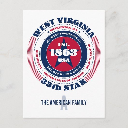 West Virginia, Charleston, WV, Patriottisch, Monog Briefkaart (Voorkant)