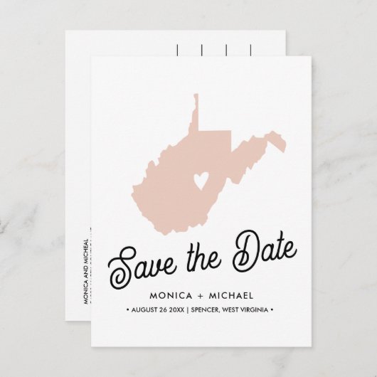 WEST VIRGINIA Destination Weduwen OM HET EVEN WELK Aankondigingskaart (Voorkant / Achterkant)