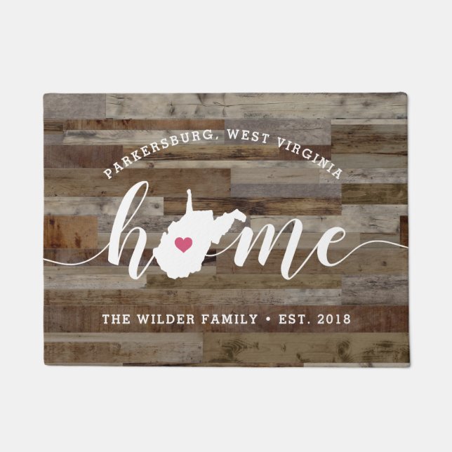 West Virginia Home State Personalized Wood look Deurmat (Voorkant)