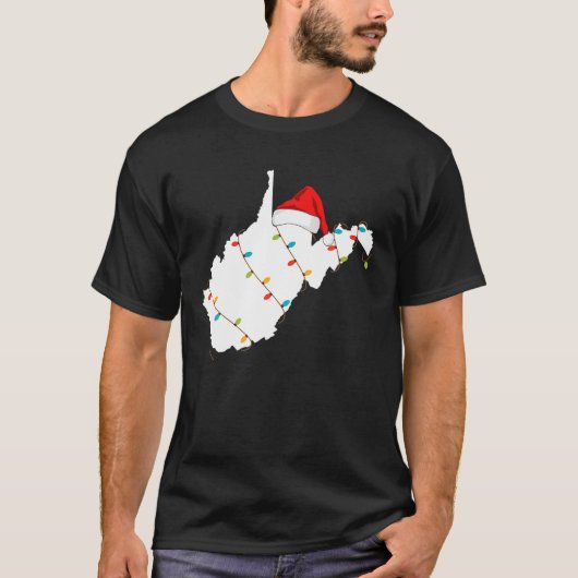 West Virginia Kaart Kerstmis met Santa Hat T-shirt (Voorkant)