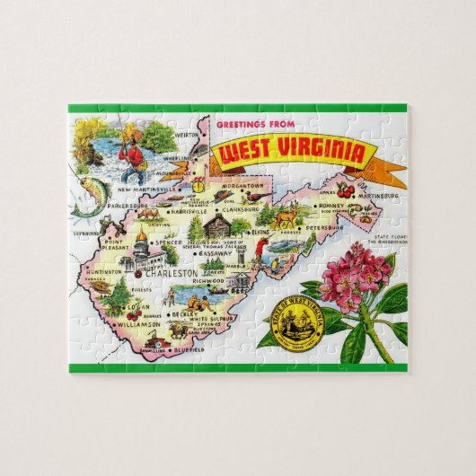West Virginia Kleurrijke kaart Puzzel Legpuzzel (Horizontaal)