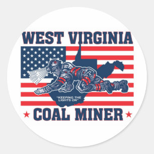WEST VIRGINIA KOLENMIJNER ROOD WIT EN BLAUW RONDE STICKER