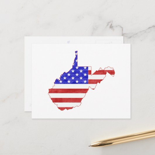 West Virginia Map Shaped Patriotic American Flag Briefkaart (Voorkant / Achterkant in situ)