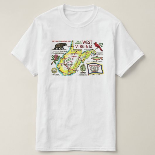 West Virginia Map T Shirt (Design voorkant)