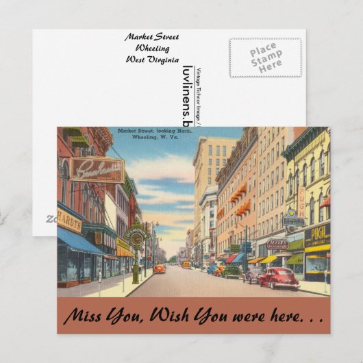 West Virginia, Market Street, Wheeling Briefkaart (Voorkant / Achterkant)