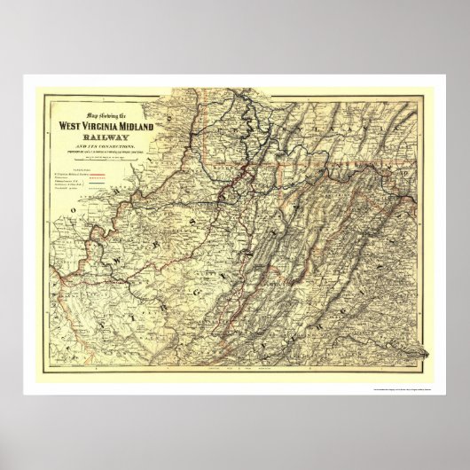 West Virginia Midland Railroad Map 1883 Poster (Voorkant)