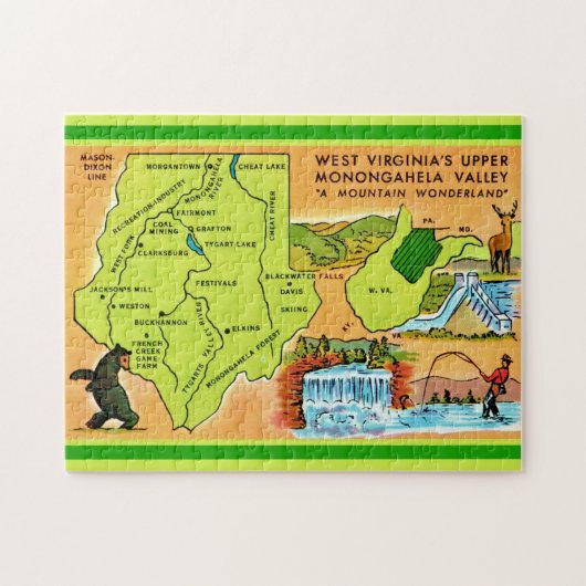 West Virginia Monongahela Valley Kaart Legpuzzel (Horizontaal)