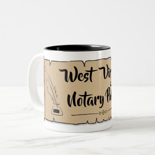 West Virginia Notional Public Scroll Feather Quill Tweekleurige Koffiemok (Voorkant links)