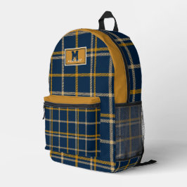 West Virginia plaid tartan navy gold checkered Bedrukte Rugzak