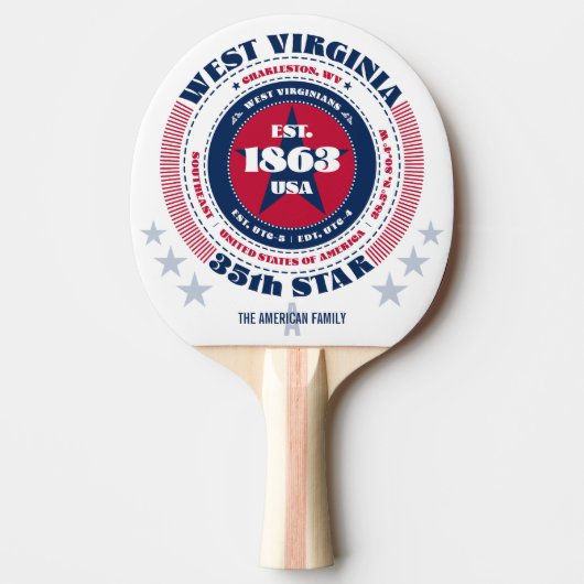West Virginia Pride Circulaire Typografie Monogram Tafeltennisbatje (Voorkant)