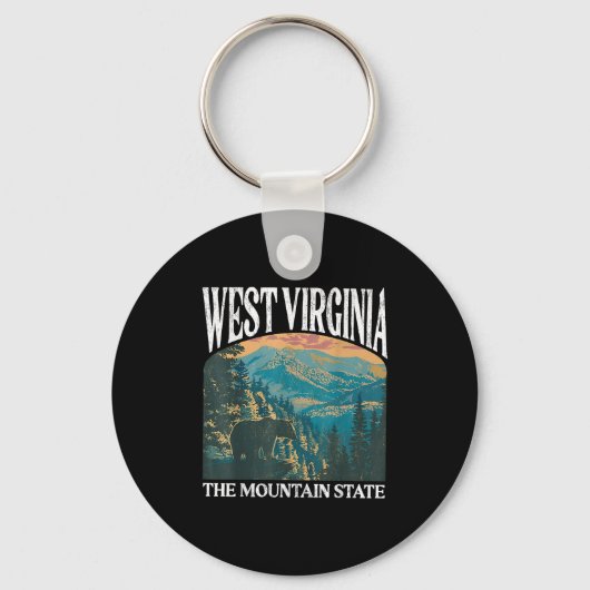 West Virginia Retro Beer Mountain Graphic Sleutelhanger (Voorkant)