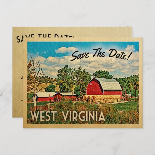 West Virginia Save the Date Boerderij Barn Rustic Aankondigingskaart (Voorkant / Achterkant)