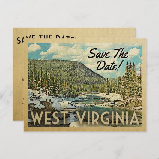 West Virginia Save the Date Mountains River Snow Aankondigingskaart (Voorkant / Achterkant)