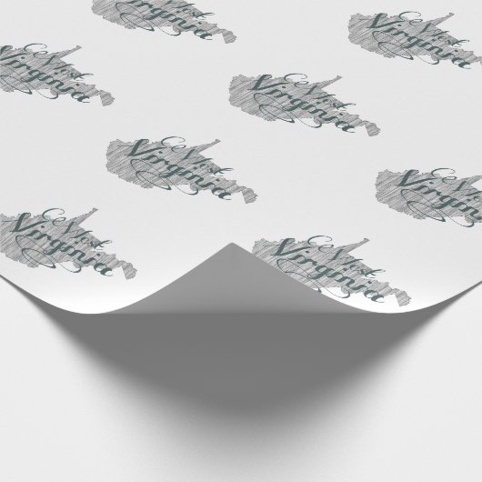 West Virginia Shaped  Gray Typografie Text Cadeaupapier (Hoek)