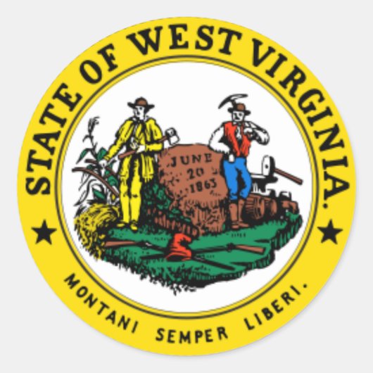 WEST VIRGINIA: Staatszegel van West-Virginia Ronde Sticker (Voorkant)