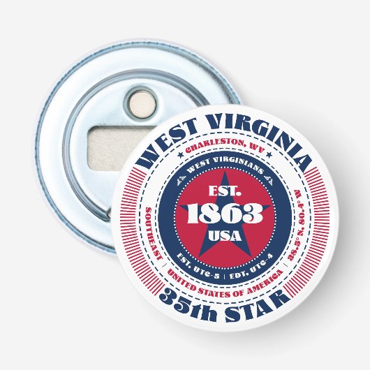 West Virginia State Information Circle Button Flesopener (Voorkant)