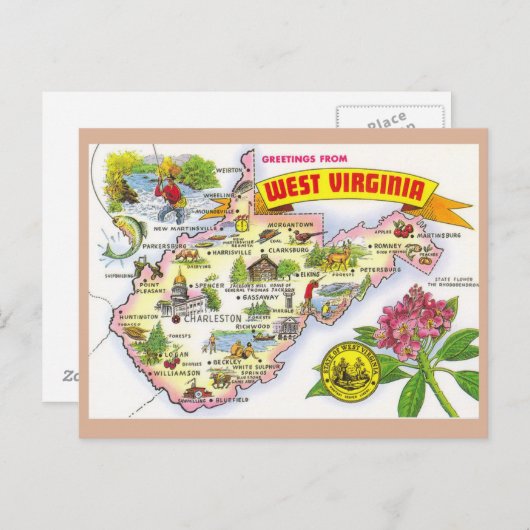 West Virginia State Map Briefkaart (Voorkant / Achterkant)