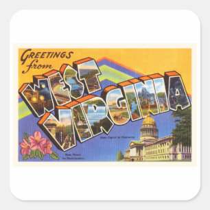 West Virginia State WV Old Vintage Travel Briefkaa Vierkante Sticker