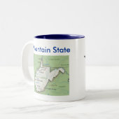 West Virginia Symbols & Map Tweekleurige Koffiemok (Voorkant links)