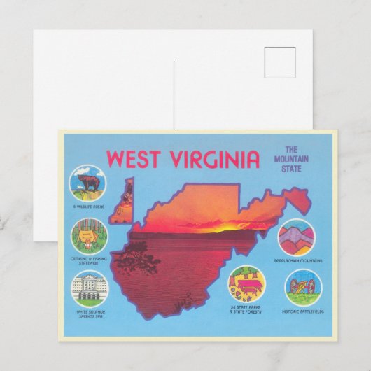 West Virginia The Mountain State  Briefkaart (Voorkant / Achterkant)