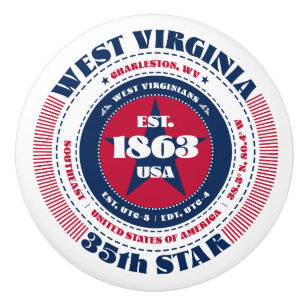 West Virginia US State Rood Wit Blauw Typografie Keramische Knop