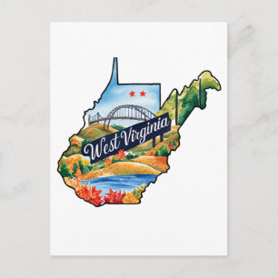 West Virginia USA Staat Vorm Vintage Waterverf Briefkaart