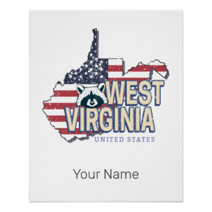 West Virginia Verenigde Staten Retro Kaart  Vereni Perfect Poster