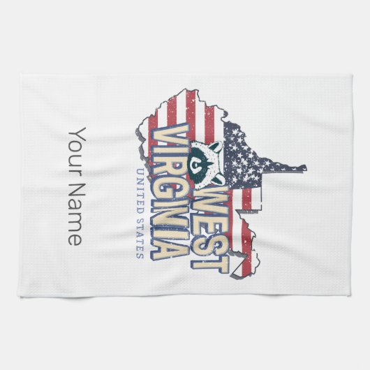 West Virginia Verenigde Staten Retro Kaart  Vereni Theedoek (Horizontaal)