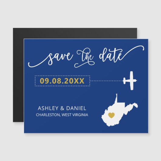 West Virginia Wedding Save the Date Kaart, kaart Magnetische Uitnodiging (Voorkant / Achterkant)