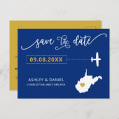 West Virginia Wedding Save the Date Map Briefkaart (Voorkant / Achterkant)